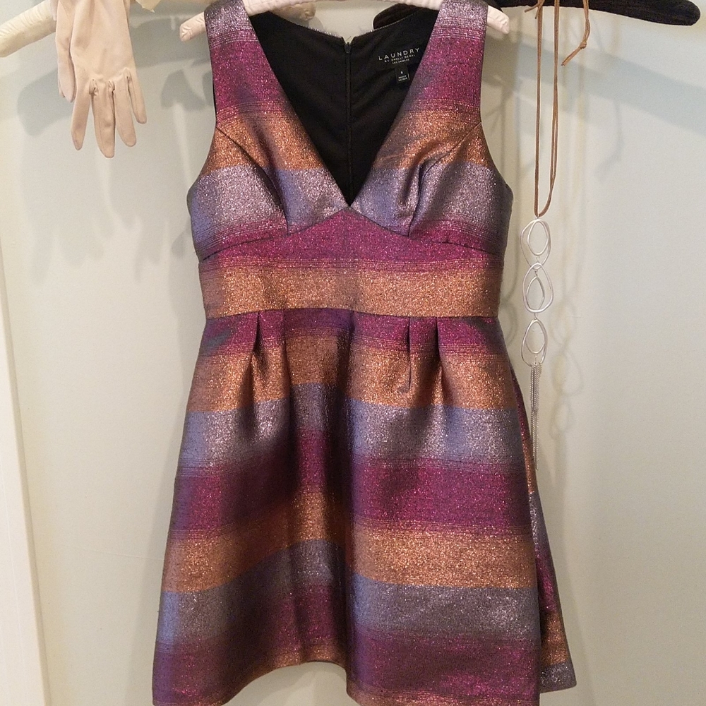 Laundry Purple Striped Metallic Gradient Dress